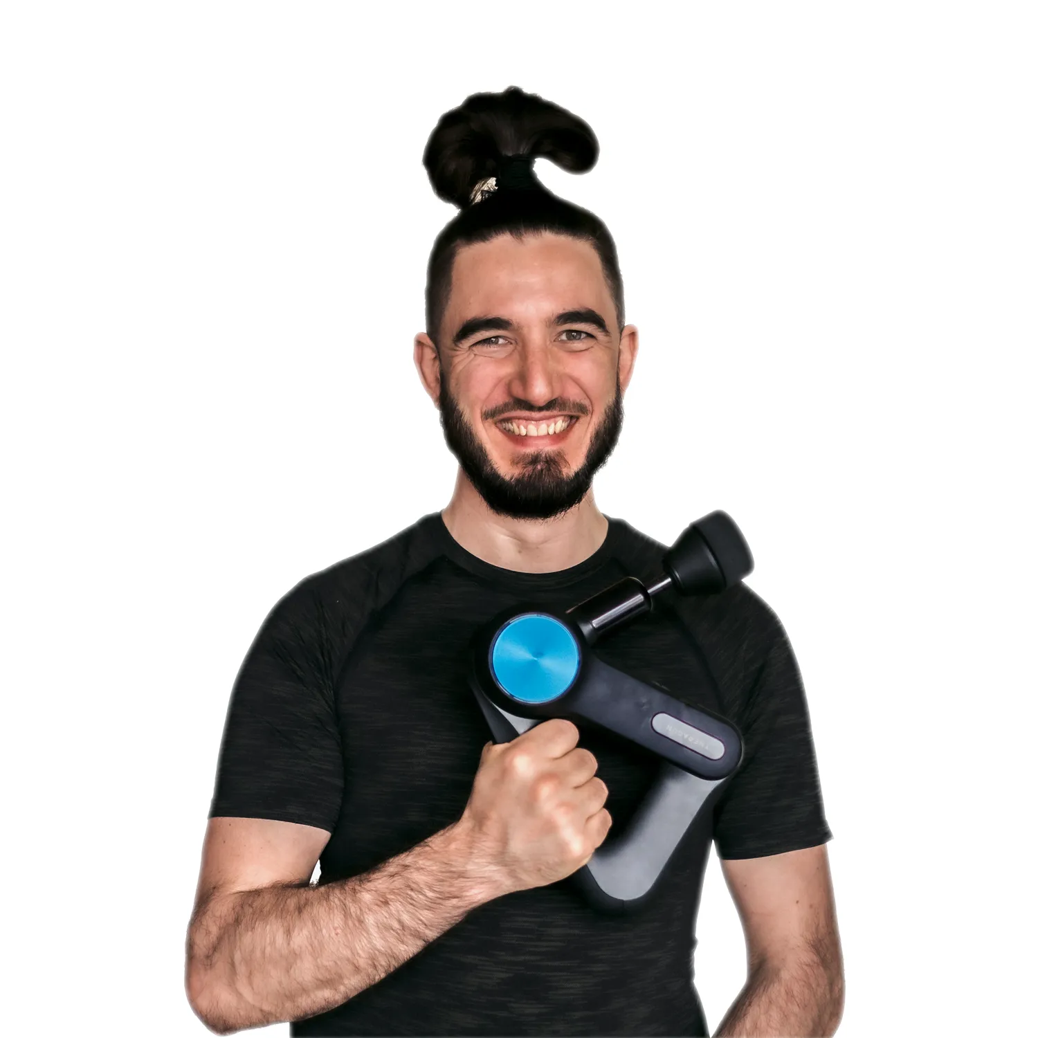 Michalis giving a sports massage with a massage gun